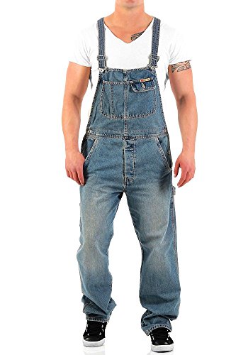 Jet Lag Herren Latz Jeans Overall Lange Hose Loose Fit Denim Long 3XL von Jet Lag