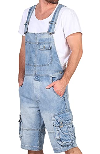 Jet Lag Herren Overall Shorts Kurze Latzhose Cargo-Style TO3 Denim Bleached 3XL von Jet Lag