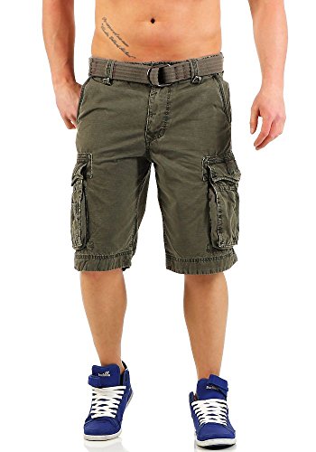 JetLag Herren Baumwoll Cargo Shorts Take off 8 knielang Canvas-Gürtel olive W34 von Jet Lag