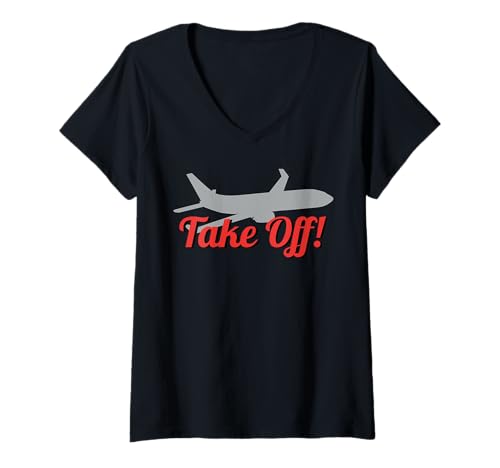 Damen Take Off! Jet-Flugzeug T-Shirt mit V-Ausschnitt Damen Take Off! Jet-Flugzeug T-Shirt mit V-Ausschnitt von Jet Plane Design Co.