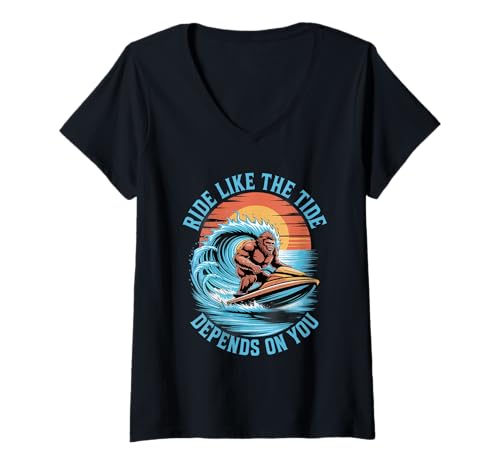 Damen Fahren Sie wie die Flut hängt von Ihnen ab Jetski Sommer T-Shirt mit V-Ausschnitt von Jet Ski Summer Water Sports Lifestyle