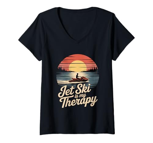 Damen Jetski ist Mein Therapie-Sommer T-Shirt mit V-Ausschnitt von Jet Ski Summer Water Sports Lifestyle