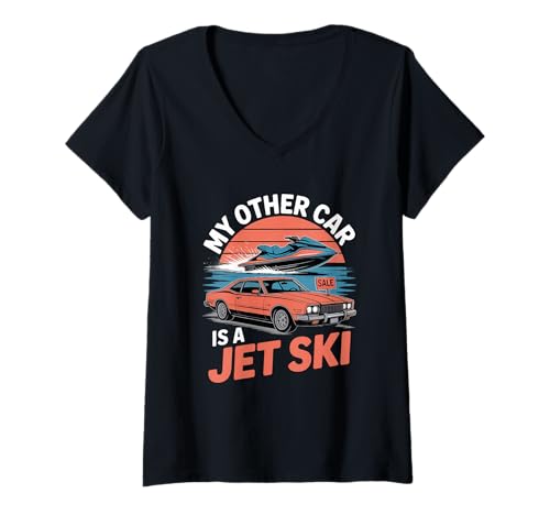 Damen Mein anderes Auto ist EIN Jetski Summer T-Shirt mit V-Ausschnitt von Jet Ski Summer Water Sports Lifestyle