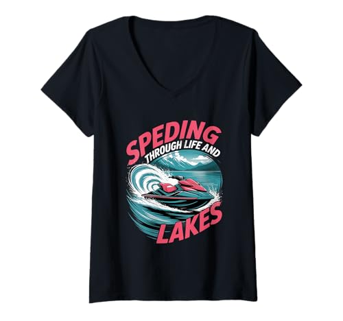 Damen Mit dem Jetski durch das Leben und die Seen im Sommer T-Shirt mit V-Ausschnitt von Jet Ski Summer Water Sports Lifestyle