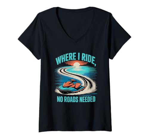 Damen Wo ich fahre, braucht Man Keine Straßen Jetski Sommer T-Shirt mit V-Ausschnitt Damen Wo ich fahre, braucht Man Keine Straßen Jetski Sommer T-Shirt mit V-Ausschnitt von Jet Ski Summer Water Sports Lifestyle