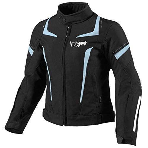 Jet Motorcycle Motorradjacke Frauen Damen Sommer Winter Gepanzerte Textilwasserdichte ELEKTRA (M (10/12), Schwarz/Himmelblau) von Jet