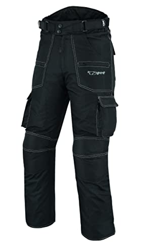 Jet Motorradhose Herren Textilhose Innovativ Reflektierend Garn Cargo 8 Taschen Design Wasserdicht Winddicht Mit Protektoren Einstellbar Night Vision (52 Kurz/Weite 36" Länge 30" (XL), Schwarz) von Jet