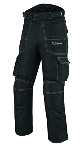 Jet Motorradhose Herren Textilhose Innovativ Reflektierend Garn Cargo 8 Taschen Design Wasserdicht Winddicht Mit Protektoren Einstellbar Night Vision (54 Lang/Weite 38" Länge 34" (2XL), Schwarz) von Jet