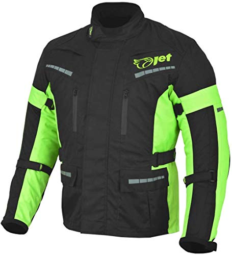 Jet Motorradjacke Herren Mit Protektoren Textil Wasserdicht Winddicht Schwarz Fluro (Schwarz Fluro- XS (36" - 38") von Jet