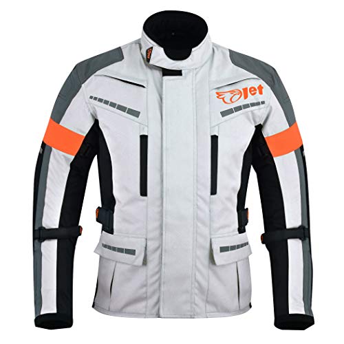 Jet Motorradjacke Herren Mit Protektoren Textil Wasserdicht Winddicht Silber Grau (S (EU 46-48)) von Jet