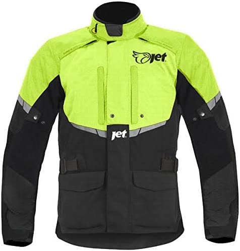 Jet Motorradjacke Herren Mit Protektoren Textil Wasserdicht Winddicht Tourer (Fluro, 2XL (44" - 46")) von Jet