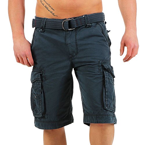 Jet Lag Herren Baumwoll Cargo Shorts Take Off 8 Knielang Canvas-Gürtel Navy W33 von Jet Lag