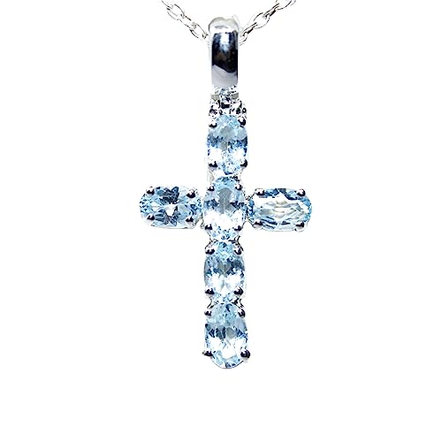 Jete Blauer Topas, Stechpalmen-Kreuz-Anhänger mit 925er Sterlingsilber, massives Silber, 6 x 4 mm, natürlicher Edelstein, Charm-Medaillas, für Damen und Mädchen, Edelstein, Topas Jete Blauer Topas, Stechpalmen-Kreuz-Anhänger mit 925er Sterlingsilber, massives Silber, 6 x 4 mm, natürlicher Edelstein, Charm-Medaillas, für Damen und Mädchen, Edelstein, Topas von Jete