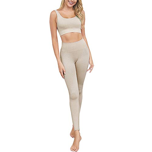 Jetjoy Damen Sportanzüge Jogginganzug 2 Stücke Nahtlose Sport Crop Tank und Gym Leggings Workout Set Damen Yoga Outfit Fitness Bekleidung Trainingsanzug Sport Set von Jetjoy