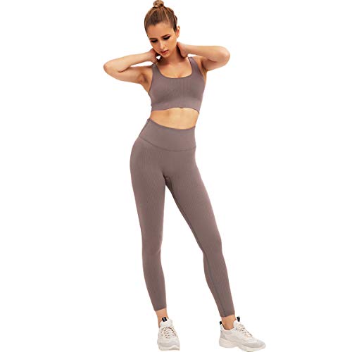 Jetjoy Sport-Outfits für Damen, 2-teilig, gerippt, nahtlos, Yoga-Outfit, Sport-BH und Leggings, 2-teilig von Jetjoy