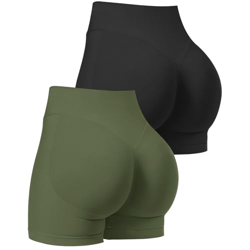 Jetjoy Sport Shorts Damen Impact Nahtlose Auswirkungen Gym Shorts Kurz Versteckte Radlerhose Scrunch Butt Lifting Yoga Laufen Kurze Sporthose von Jetjoy