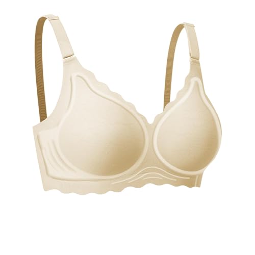 Nahtloser Damen BH Ohne Bügel Push Up BH Tiefem V-Ausschnitt Gewellte Ränder Soft BH Bequemer T Shirt Bralette Gepolstert Invisible Bustier,Beige,M Nahtloser Damen BH Ohne Bügel Push Up BH Tiefem V-Ausschnitt Gewellte Ränder Soft BH Bequemer T Shirt Bralette Gepolstert Invisible Bustier,Beige,M von Jetjoy