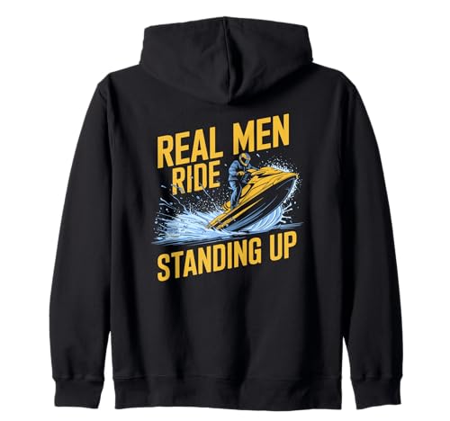 Echte Männer fahren Jetski im Stehen - Sommer Spruch Kapuzenjacke Echte Männer fahren Jetski im Stehen - Sommer Spruch Kapuzenjacke von Jetski Männer See Crew