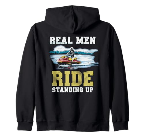 Echte Männer fahren Jetski im Stehen - Sommer Spruch Kapuzenjacke Echte Männer fahren Jetski im Stehen - Sommer Spruch Kapuzenjacke von Jetski Männer See Crew
