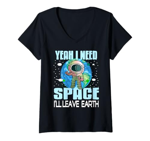 Damen Ich Brauche Raum Ich Verlasse Die Erde Witzig T-Shirt mit V-Ausschnitt Damen Ich Brauche Raum Ich Verlasse Die Erde Witzig T-Shirt mit V-Ausschnitt von Jetzt Reicht’s Weltflucht Und Astronautenspaß