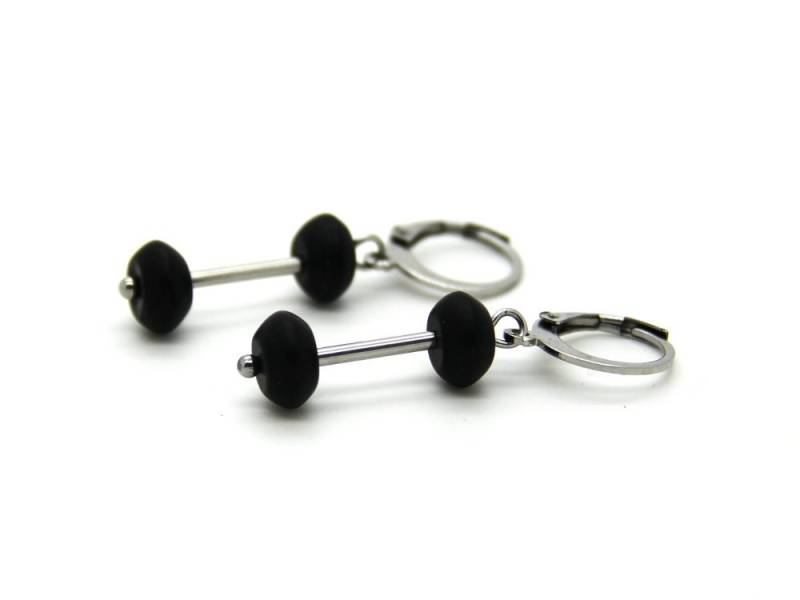 Onyx-Linsen-Edelstahlcreolen in Mattschwarz Mit Edelstahl-Röhrchen, Eingehängtem Element, Edelsteinschmuck, Accessoire #229 Onsilva von JeudeCouleursSchmuck