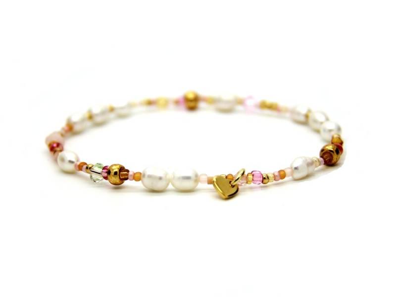 Süßwasserperlen-Armband | Elastisch in Weiß Mit Kleinen, Rosafarbenen Und Goldenen Rocailles, Auch Als Brautschmuck, Accessoire #128 Percole von JeudeCouleursSchmuck
