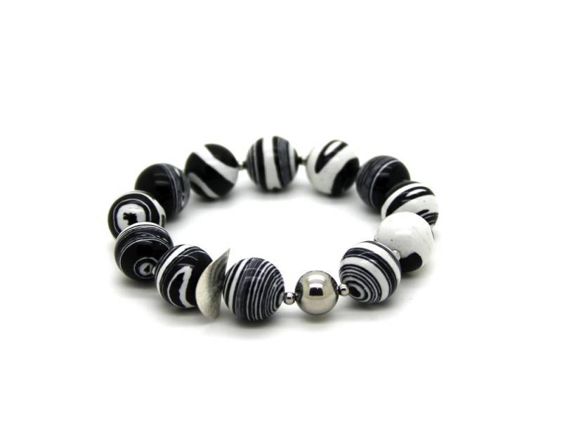 Zebrajaspis-Kugel-Armband | Elastisch in Schwarz Und Weiß Mit Edelstahlkugel Gebürsteter Echtsilberscheibe, Edelsteinschmuck #113 Zeja Zebrajaspis-Kugel-Armband | Elastisch in Schwarz Und Weiß Mit Edelstahlkugel Gebürsteter Echtsilberscheibe, Edelsteinschmuck #113 Zeja von JeudeCouleursSchmuck
