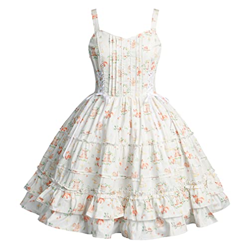 Jeufoin Damen Mädchen Lolita Kleider Ärmellos Kawaii Vinage Gothic Kleid Halloween Anime Dienstmädchen Cosplay Outfit 3XL Weiß von Jeufoin