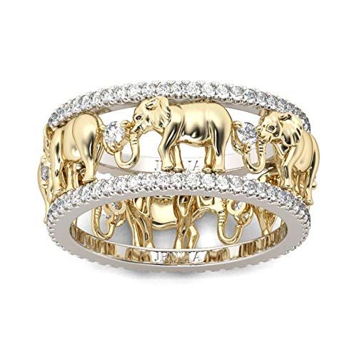 Jeulia 1.5 Karat Elefant Ring Ehering für Frauen 18 Karat vergoldet Verlobungsring Set Zweifarbige Rundschliff Zirkonia Ringe Jubiläumsversprechen Romantisches Geschenk (50（15.7）, Weiß) von Jeulia