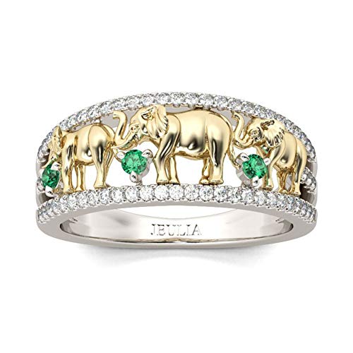 Jeulia 1.5 Karat Elefant Ring Ehering für Frauen 18 Karat vergoldet Verlobungsring Set Zweifarbige Rundschliff Zirkonia Ringe Jubiläumsversprechen Romantisches Geschenk (53（16.9）, Grün) von Jeulia