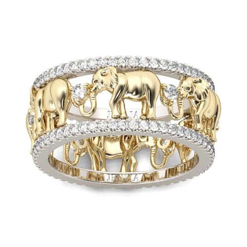 Jeulia 1.5 Karat Elefant Ring Ehering für Frauen 18 Karat vergoldet Verlobungsring Set Zweifarbige Rundschliff Zirkonia Ringe Jubiläumsversprechen Romantisches Geschenk (68（21.8）, Weiß) von Jeulia