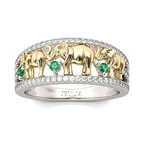 Jeulia 1.5 Karat Elefant Ring Ehering für Frauen 18 Karat vergoldet Verlobungsring Set Zweifarbige Rundschliff Zirkonia Ringe Jubiläumsversprechen Romantisches Geschenk (59（19.0）, Grün) von Jeulia