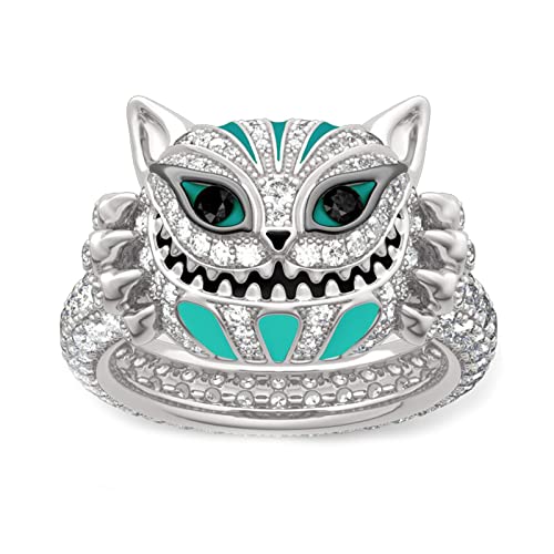 4.08 Karat Cheshire Katzenringe für Frauen Sterling Silber Emaille Ringe Handgemachte weiße Diamant Tierringe Braut Set Hochzeit Verlobung Jubiläumsversprechen (57 (18.1)) von Jeulia