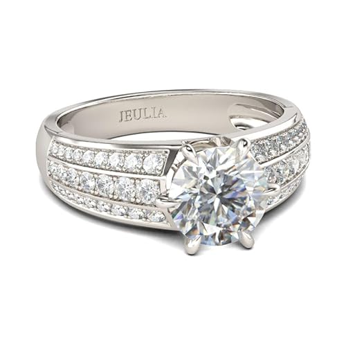 Damen Band Ring Rundschliff Zirkonia Ehering Sterling Silber Bandring mit Steine Trauring Elegant Verlobungsring Modern Hochzeitsring Wasserfest Silberring für Geburtstag Hochzeit (Silber, 53(16.9)) von Jeulia