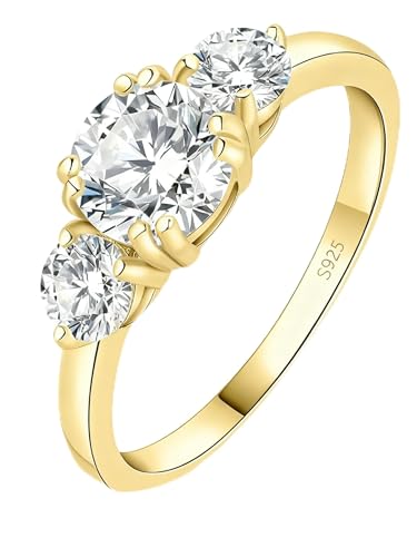 Damen Moissanit Klassisch Trauring Rundschliff Stein Ehering 925 Sterling Silber Verlobungsring Hochzeit Versprechnung Band Ring Glänzend Ewigkeitsring für Frauen Geschenk (Gold, 63(20.2)) von Jeulia