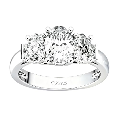 Damen Moissanit Ovalschliff Band Ring 925 Sterling Silber Ehering mit drei Stein Verlobungsring Vintage Modern Silberring Tauring für Frauen Hochzeit Valentinstag (Silber, 61(19.4)) von Jeulia