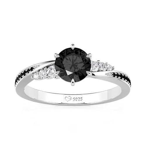 Damen Ringe 925er Sterling Silber Versprechensring mit Zirkonia Stein Schmuckring Rundschliff Silberring Ehering Ewigkeitsring für Hochzeit Verlobung Valentinstag (Schwarz, 67(21.4)) von Jeulia