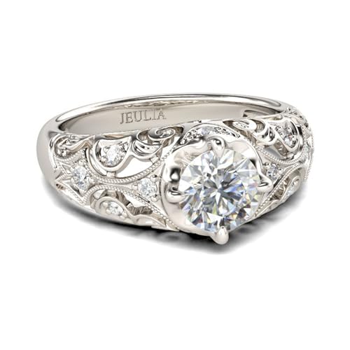 Damen Ringe Milgrain Rundschliff Fingerring Vintage Scrollwork Ehering 925 Sterling Silber Versprechungsring Zirkonia Damenring Aushöhlung Ewigkeitsring für Hochzeit Verlobung Geschenk (50(15.7)) von Jeulia