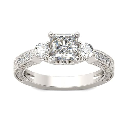 Damen Ringe Prinzessschliff Fingerring Sterling Silber Ring mit drei Steinen Damenring Elegant Modern Ehering mit Schmuckschatulle Trauring Silberring für Frauen Mädchen Geschenk (54(17.3)) von Jeulia