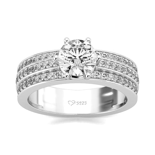 Damen Ringe Rundschliff Zirkonia Fingerring Modern Breit Ehering Hochzeitsring Sterling Silber Verlobungsring Wasserfest Band Ring mit Steine Silberring für Hochzeit Valentinstag Verlobung (57(18.1)) von Jeulia