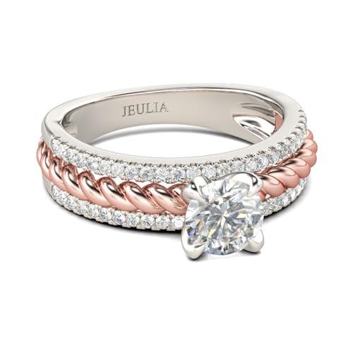 Jeulia 1,9 ct zweifarbigem Sterlingsilber Ring Zirkonia Kristall Verlobungsring Ewigkeitsringe Eheringe zum Geburtstag, Weihnachten, Valentinstag (Kabelrundschnitt, 52(16.5)) von Jeulia