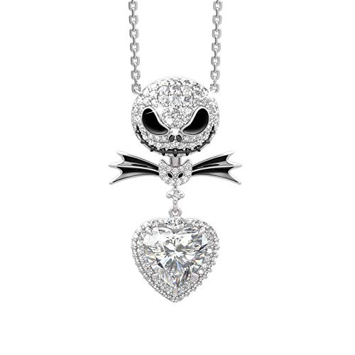 Jeulia 2.5 Karat Nightmare Halskette 925 Sterling Silber Jack und Skull Anhänger Halskette Herz Halskette für Frauen Teen Girls Birde Romantic mit Schmuck Geschenkbox (Silber-1) von Jeulia