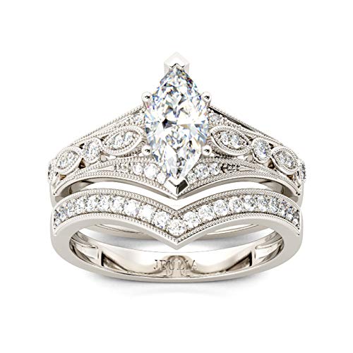 Jeulia 2 Stück Damen Ringe Set Sterling Silber Milgrain Marquise-Schliff Ringe Schmuck für Braut Hochzeit Band Verlobungsring (60 (19.1)) von Jeulia
