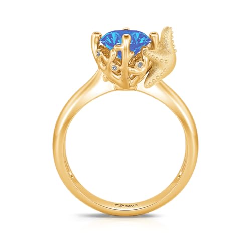 Jeulia 2.5 ct Hug Me 925 Sterling Silber Damenring Rundem Schliff Verlobungsring Zirkonia Kristall Ewigkeitsringe Eheringe für Valentinstag Geburtstag (Seestern, 53(16.9)) von Jeulia