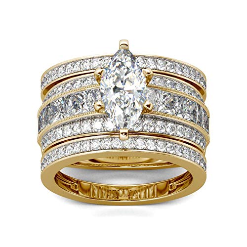 Jeulia 3 Stück Damen Ringe Set Sterling Silber Marquise-Schliff Diamant Ringe Schmuck für Braut Hochzeit Band Verlobungsring (54 (17.2)) (Gelb Vergoldet, 60 (19.1)) von Jeulia