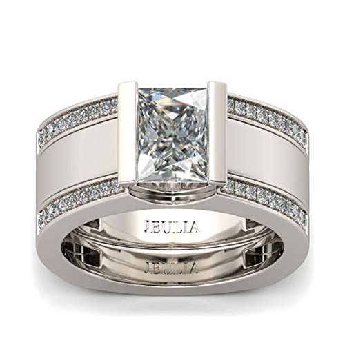 Jeulia [3 Stück] Damen Stapelbar Ringe Set Radiant-Schliff Sterling Silber Ringe Set Schmuck für Verlobungsring Trauring Ehering (58 (18.5)) von Jeulia