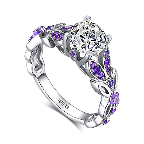 Jeulia 3.5 ct Damen Eternity Ringe Schmetterling Rundschliff Sterling Silber Ringe Schmuck für Verlobungsring Trauring Ehering (50 (15.9)) (Amethyst Lila, 50 (15.9)) von Jeulia