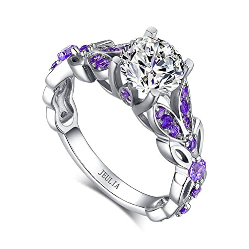 Jeulia 3.5 ct Damen Eternity Ringe Schmetterling Rundschliff Sterling Silber Ringe Schmuck für Verlobungsring Trauring Ehering (50 (15.9)) (Amethyst Lila, 52 (16.6)) von Jeulia