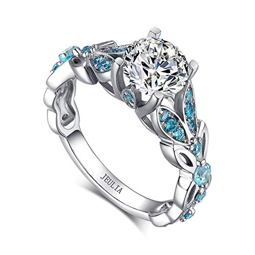 Jeulia 3.5 ct Damen Eternity Ringe Schmetterling Rundschliff Sterling Silber Ringe Schmuck für Verlobungsring Trauring Ehering (50 (15.9)) (Aquamarinblau, 50 (15.9)) von Jeulia