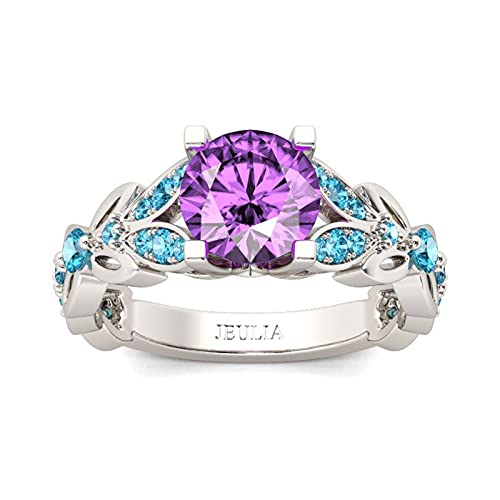 Jeulia 3.5 ct Damen Eternity Ringe Schmetterling Rundschliff Sterling Silber Ringe Schmuck für Verlobungsring Trauring Ehering (50 (15.9)) (Lila & Blau, 58 (18.5)) von Jeulia